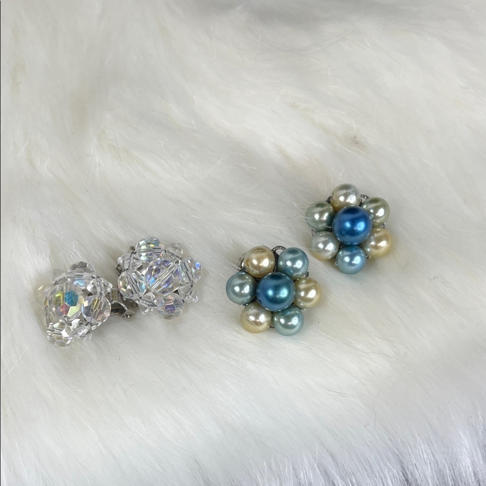 Vintage Cluster Clip-On Earrings Marked Japan